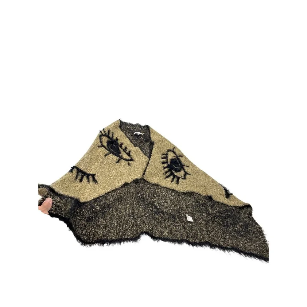 Tempo Paris womans beige black Eye-Pattern Poncho Shawl size M/L SKU 9292 - Picture 2 of 12
